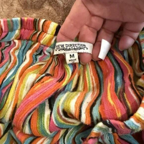 New Directions Womens M Maxi Skirt Striped Lagenlook Arty Boho Whimsical Flowy - Picture 7 of 8